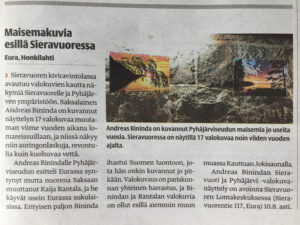 Newspaper article in Alasatakunta about the exhibition in Sieravuori