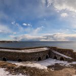 Panorama of a fortress with view towards the sea